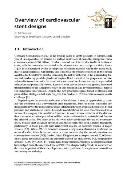Functionalised Cardiovascular Stents