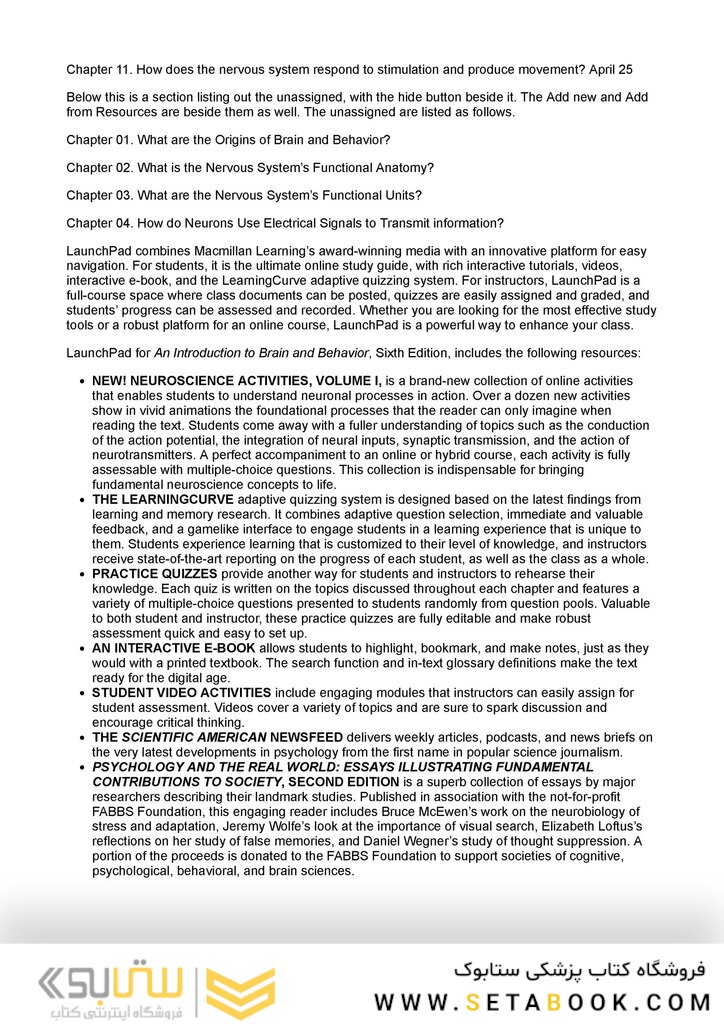 An Introduction to Brain and Behavior Sixth Edicion